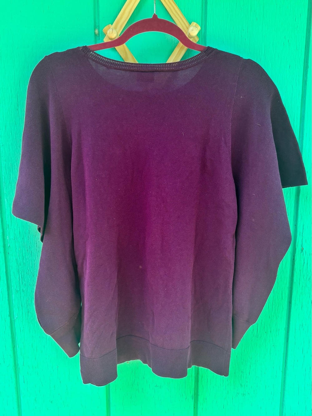 CAbi French Violet 3/4 Flounce Sleeve Peek Pullover Sweater Women's Size Medium